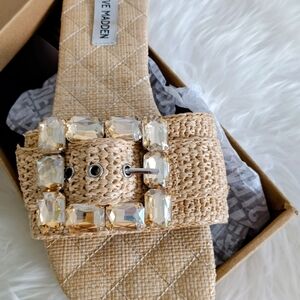 Steve Madden Marika Raffia Womens Sandals  With Crystal Buckle Embellishments.